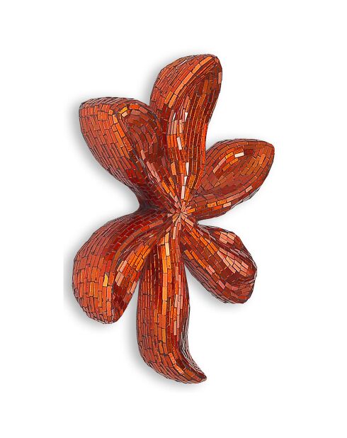 Sculpture décorée de verre Fleur orange - 51x48x8 cm