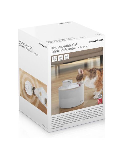 Fontaine pour chats rechargeable avec détecteur Refopet blanc/gris