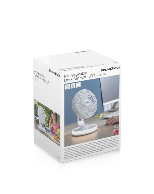 Ventilateur de bureau rechargeable avec LED FanLed blanc - 4W