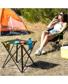 Table de camping pliable en tissu avec housse Cafolby noir/vert - 48x48x48 cm