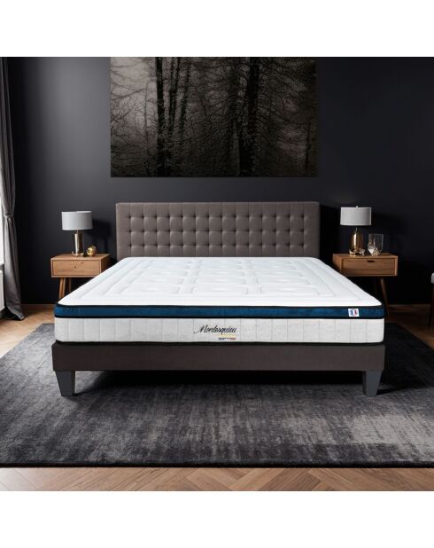 Matelas à mémoire de forme et ressorts Montesquieu blanc/bleu - 140x190 cm