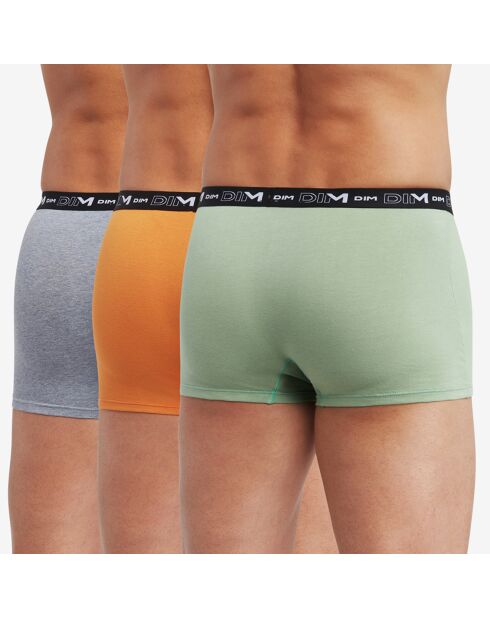 3 Boxers Coton Stretch vert sauge/ocre/gris