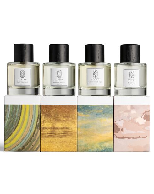 Eau de Parfum uit de 4 verfijnde collectie: herinnering aan de tijd + balade in de herfst + pad van citroenen + Oud Gaiac