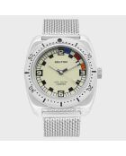 Montre Homme Quartz Sport en Maille Milanaise argenté/écru