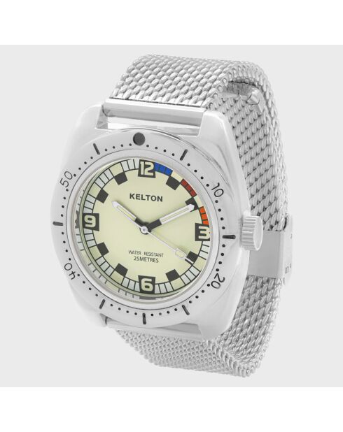 Montre Homme Quartz Sport en Maille Milanaise argenté/écru