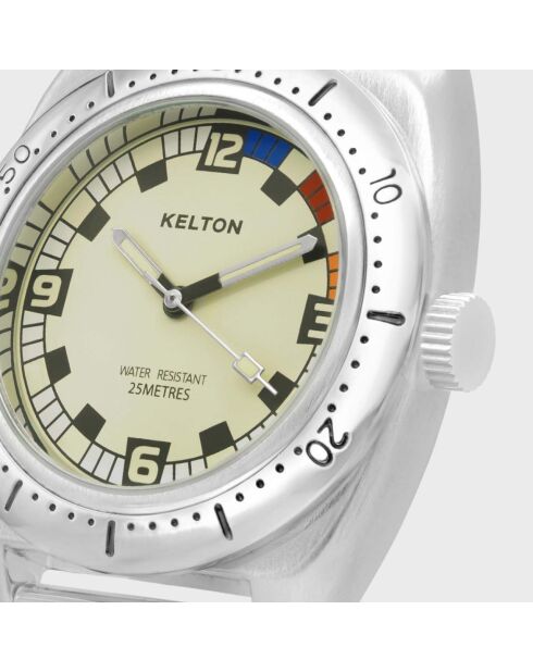 Montre Homme Quartz Sport en Maille Milanaise argenté/écru