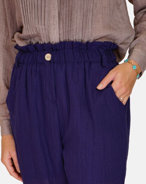 Pantalon 100% Lin Floriane marine