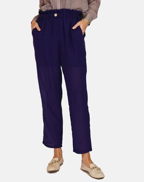 Pantalon 100% Lin Floriane marine