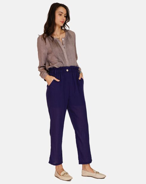 Pantalon 100% Lin Floriane marine