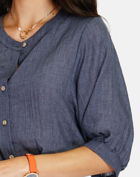 Chemise 100% Lin Alma marine délavé