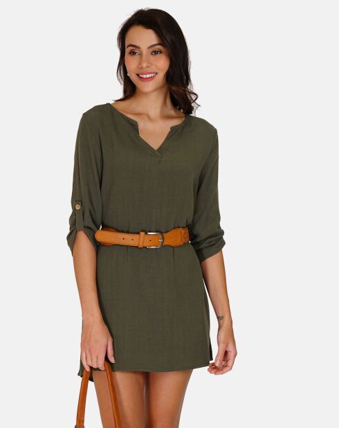 Robe en Lin mélangé Nora kaki claire