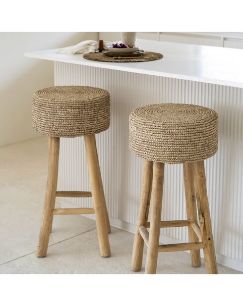 Tabouret de bar Raffia naturelle - 35x35x75 cm