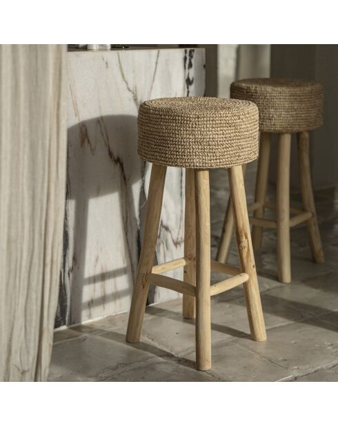 Tabouret de bar Raffia naturelle - 35x35x75 cm