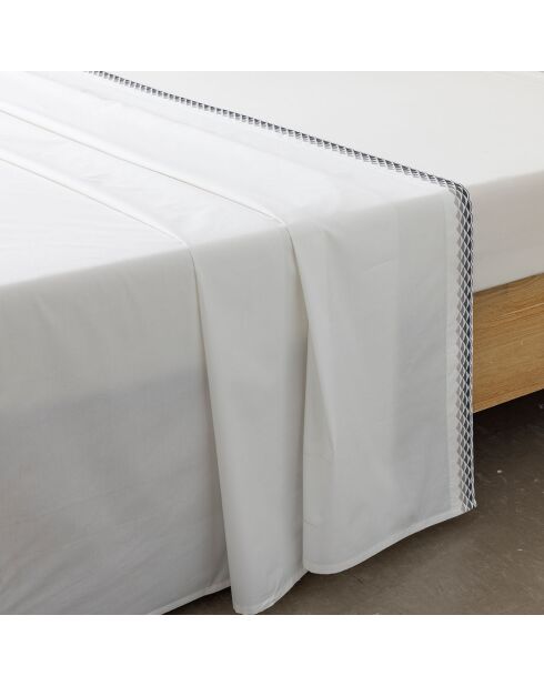Drap plat en Percale de Coton Alcott blanc/gris