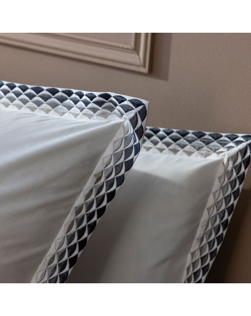 Taie d'oreiller en Percale de Coton Alcott blanc/gris
