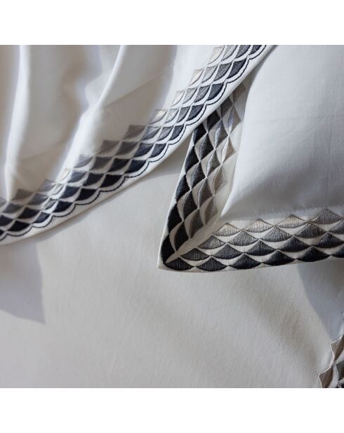 Taie d'oreiller en Percale de Coton Alcott blanc/gris