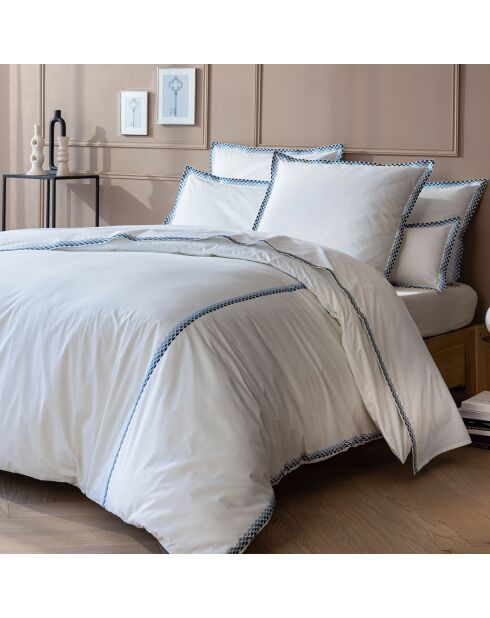 Parure housse de couette en Percale de Coton Alcott blanc/bleu
