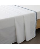 Drap plat en Percale de Coton Alcott blanc/bleu