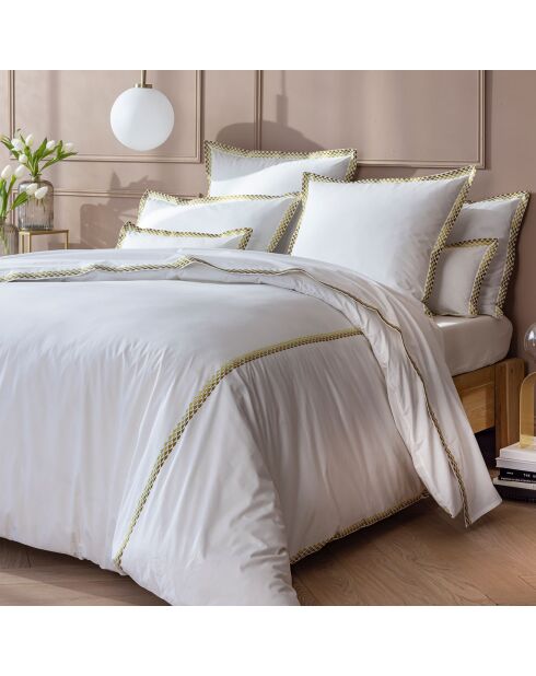 Parure housse de couette en Percale de Coton Alcott blanc/doré