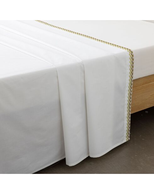 Drap plat en Percale de Coton Alcott blanc/doré
