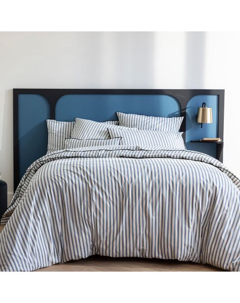Parure housse de couette en Percale de Coton Allen blanc/bleu