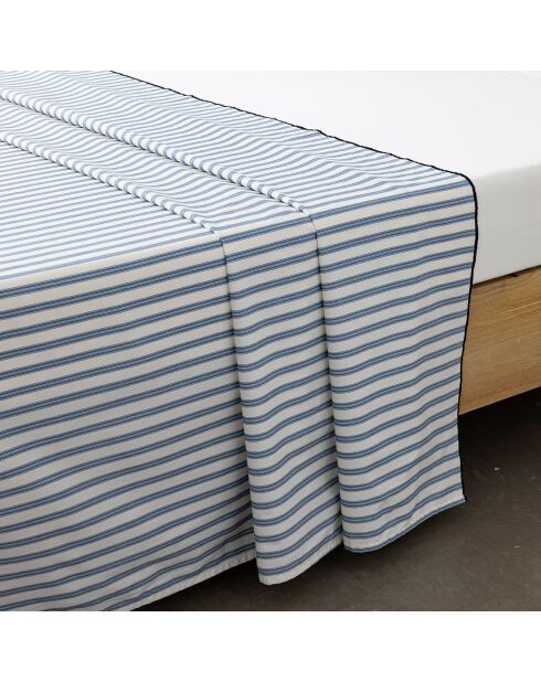 Drap plat en Percale de Coton Allen blanc/bleu
