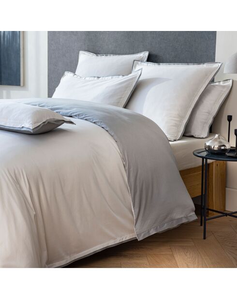 Parure housse de couette en Satin de Coton Bryant blanc/gris