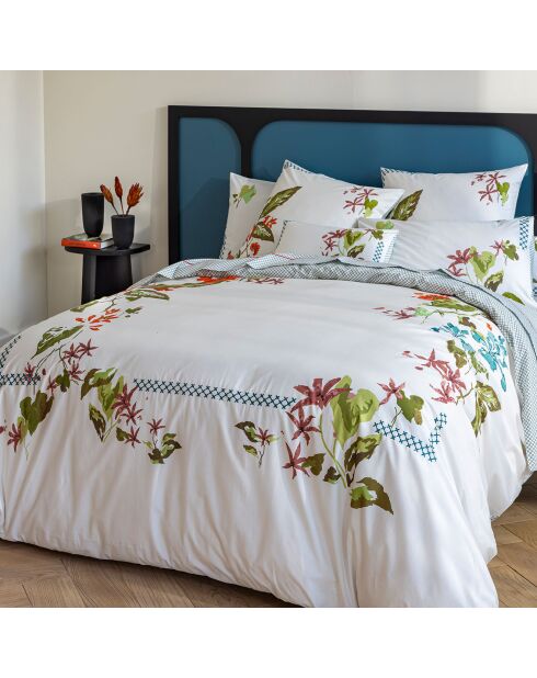 Parure housse de couette en Percale de Coton Granada blanc/vert