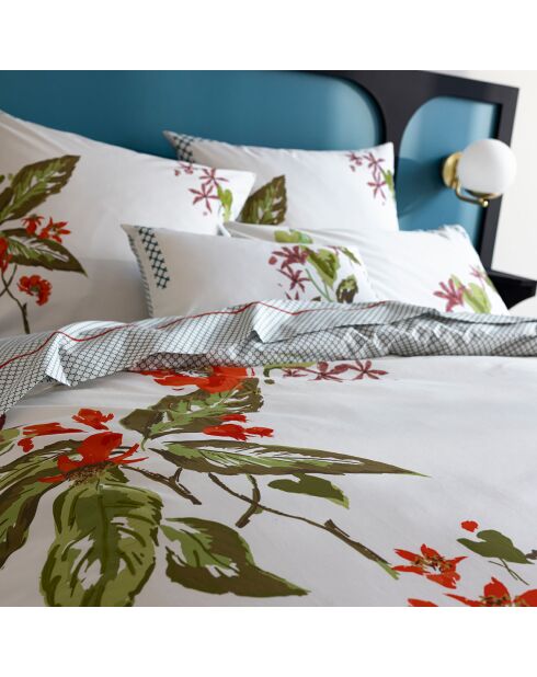 Parure housse de couette en Percale de Coton Granada blanc/vert