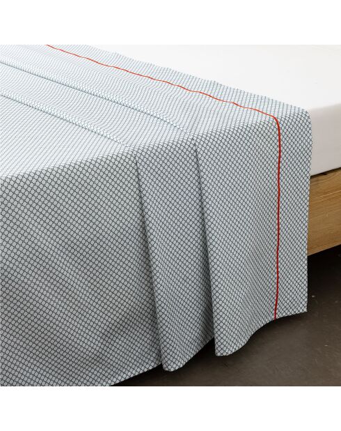 Drap plat en Percale de Coton Granada blanc/vert