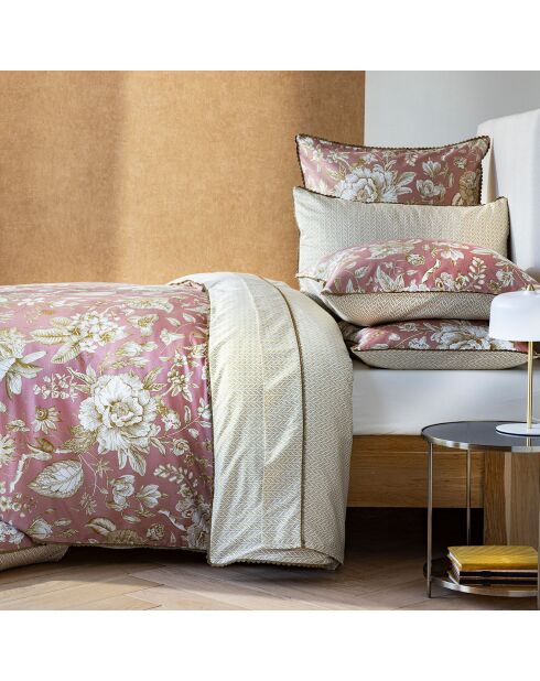 Parure housse de couette en Satin de Coton Harriet crème/rose