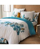 Parure housse de couette en Percale de Coton Kinston blanc/turquoise