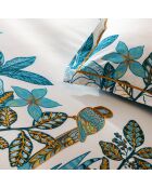 Parure housse de couette en Percale de Coton Kinston blanc/turquoise