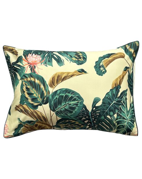Taie d'oreiller en Satin de Coton Maya ivoire/vert