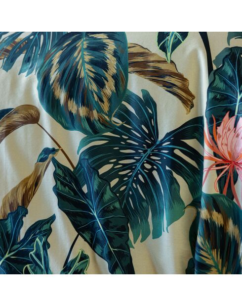 Taie d'oreiller en Satin de Coton Maya ivoire/vert