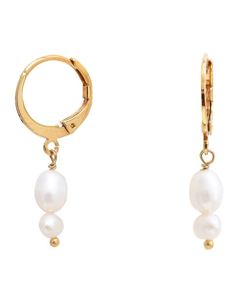 Mini Créoles Cléa en Laiton doré & Perles blanches