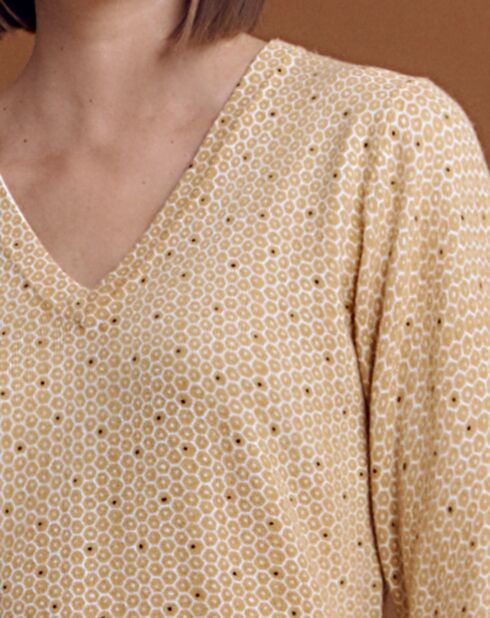 Pull en Laine & Cachemire Alveole imprimé jaune