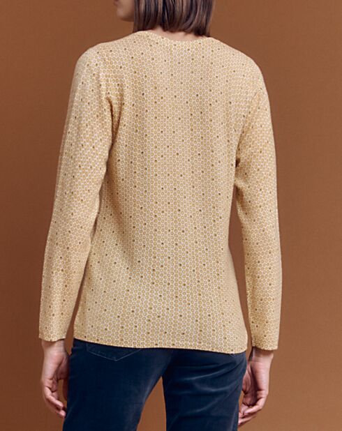 Pull en Laine & Cachemire Alveole imprimé jaune