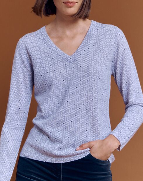 Pull en Laine & Cachemire Alveole imprimé violet