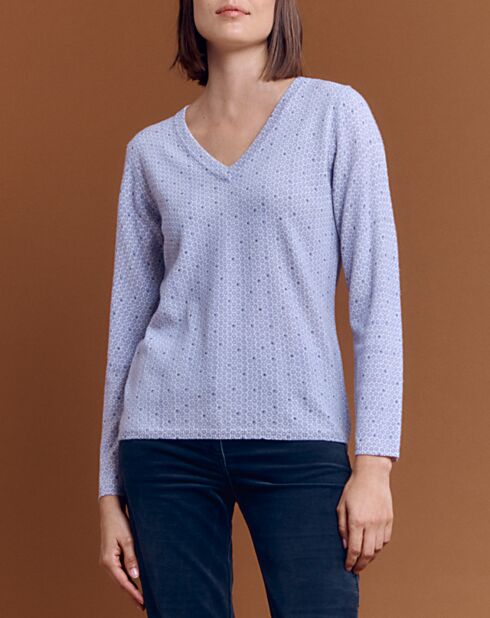 Pull en Laine & Cachemire Alveole imprimé violet