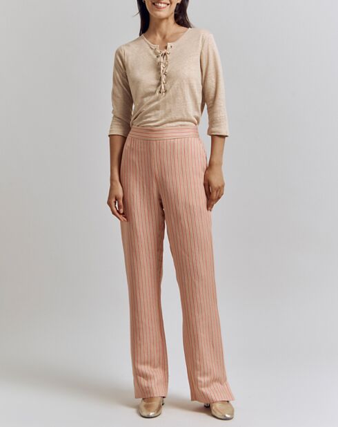 Pantalon en Lin mélangé Pepper rayé beige