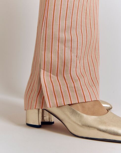 Pantalon en Lin mélangé Pepper rayé beige
