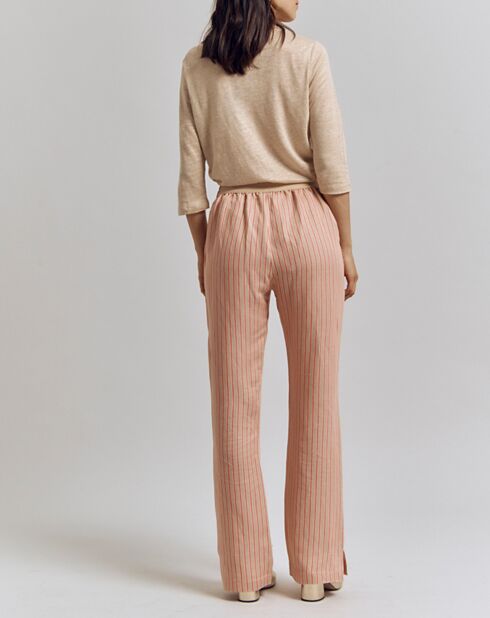 Pantalon en Lin mélangé Pepper rayé beige
