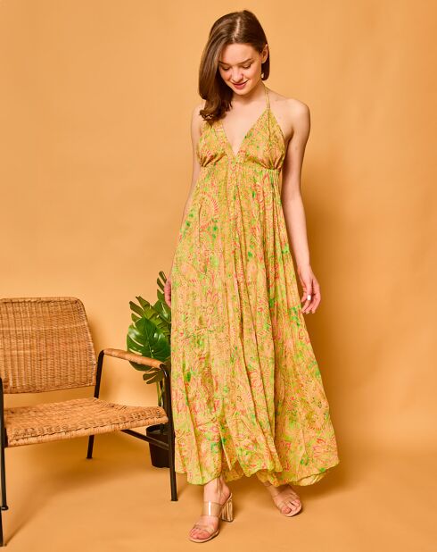 Robe en Soie mélangée Lisa jaune/vert