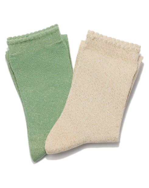 2 Paires de chaussettes beige/vert
