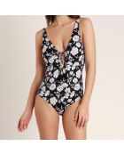 Maillot de bain 1 Pièce fleurs de plage noire