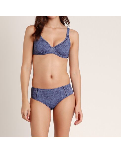 Blauer zweiteiliger Badeanzug mit Bügel und Lochmuster