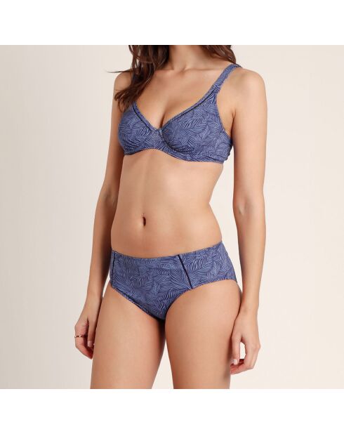 Blauer zweiteiliger Badeanzug mit Bügel und Lochmuster
