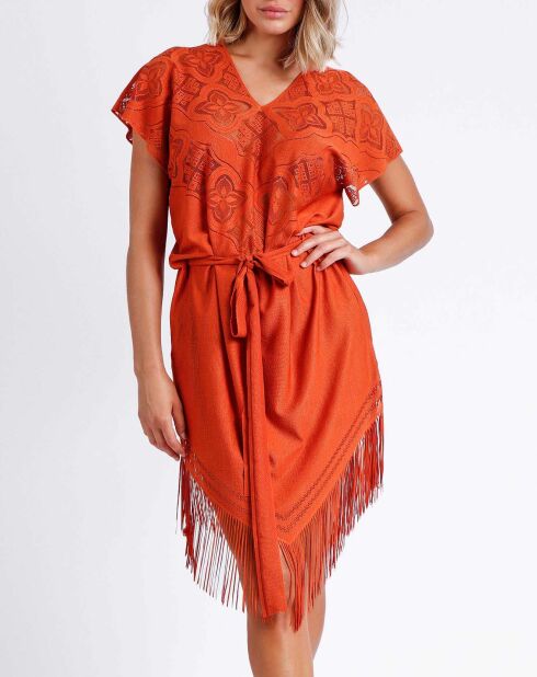 Robe à manches courtes Sunset palm orange