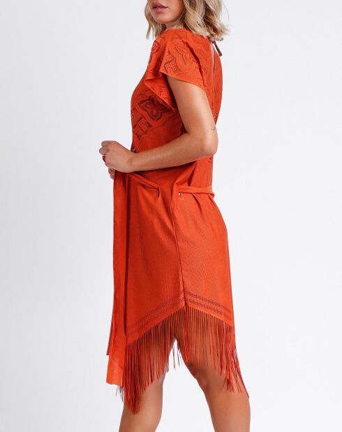 Robe à manches courtes Sunset palm orange